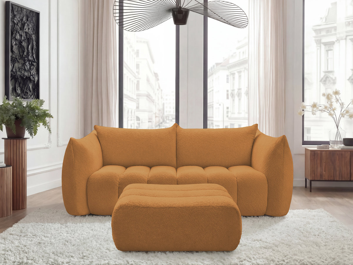 Canapé droit 3 places AZRA bouclette avec pouf jaune — vue 4