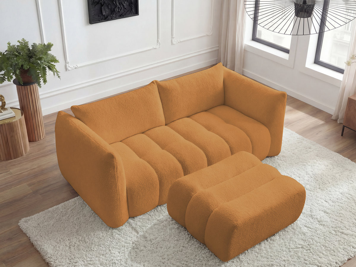 Canapé droit 3 places AZRA bouclette avec pouf jaune — vue 6