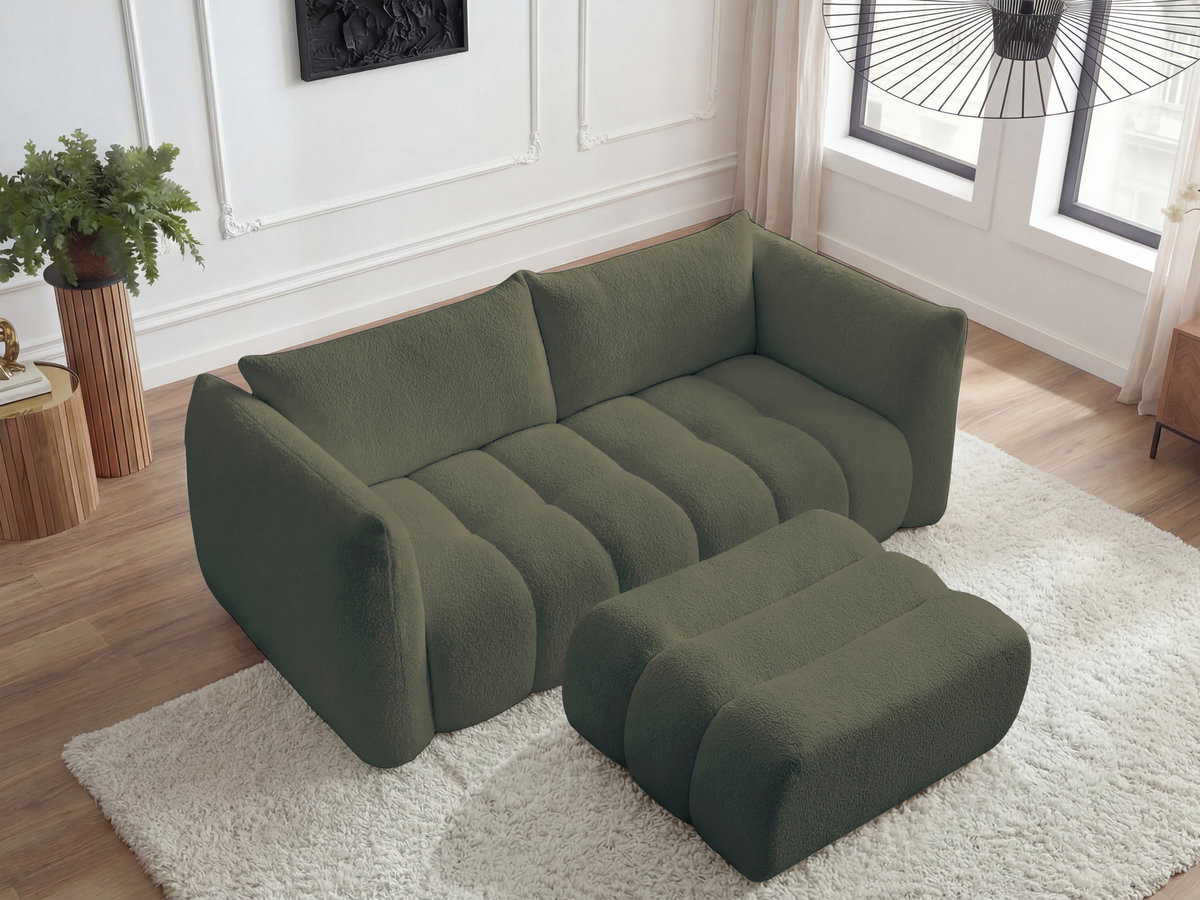 Canapé droit 3 places AZRA bouclette avec pouf vert — vue 6