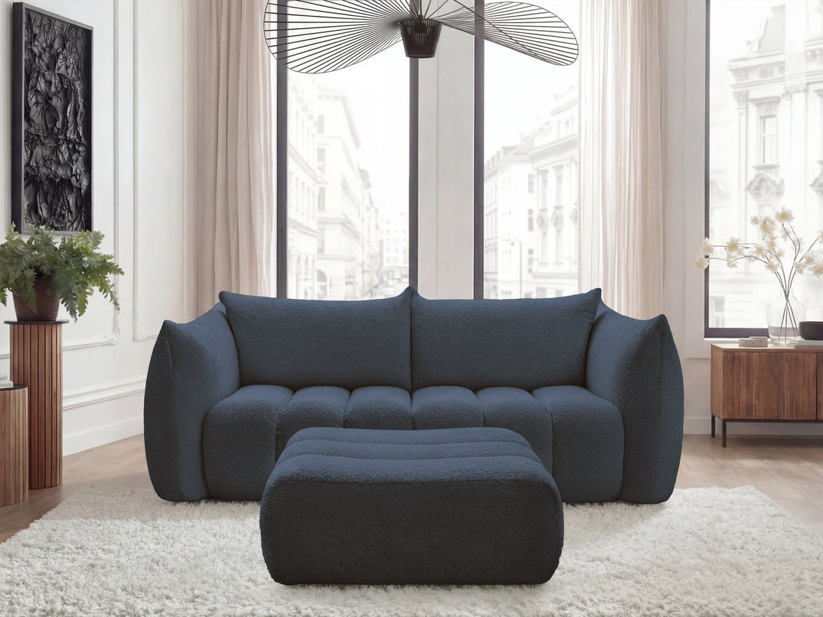 Canapé droit 3 places AZRA bouclette avec pouf bleu foncé — vue 4