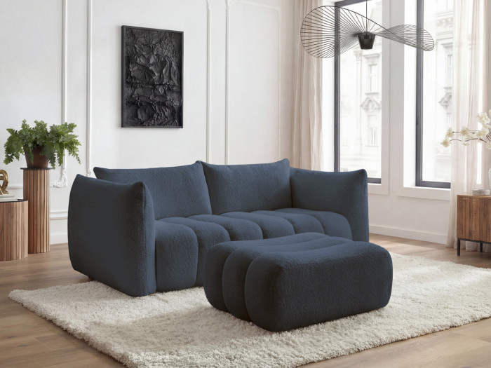 Canapé droit fixe 3 places AZRA tissu bouclette avec pouf