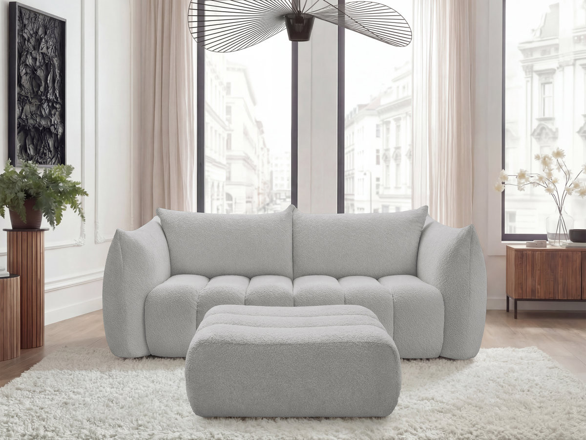 Canapé droit 3 places AZRA bouclette avec pouf gris clair — vue 4