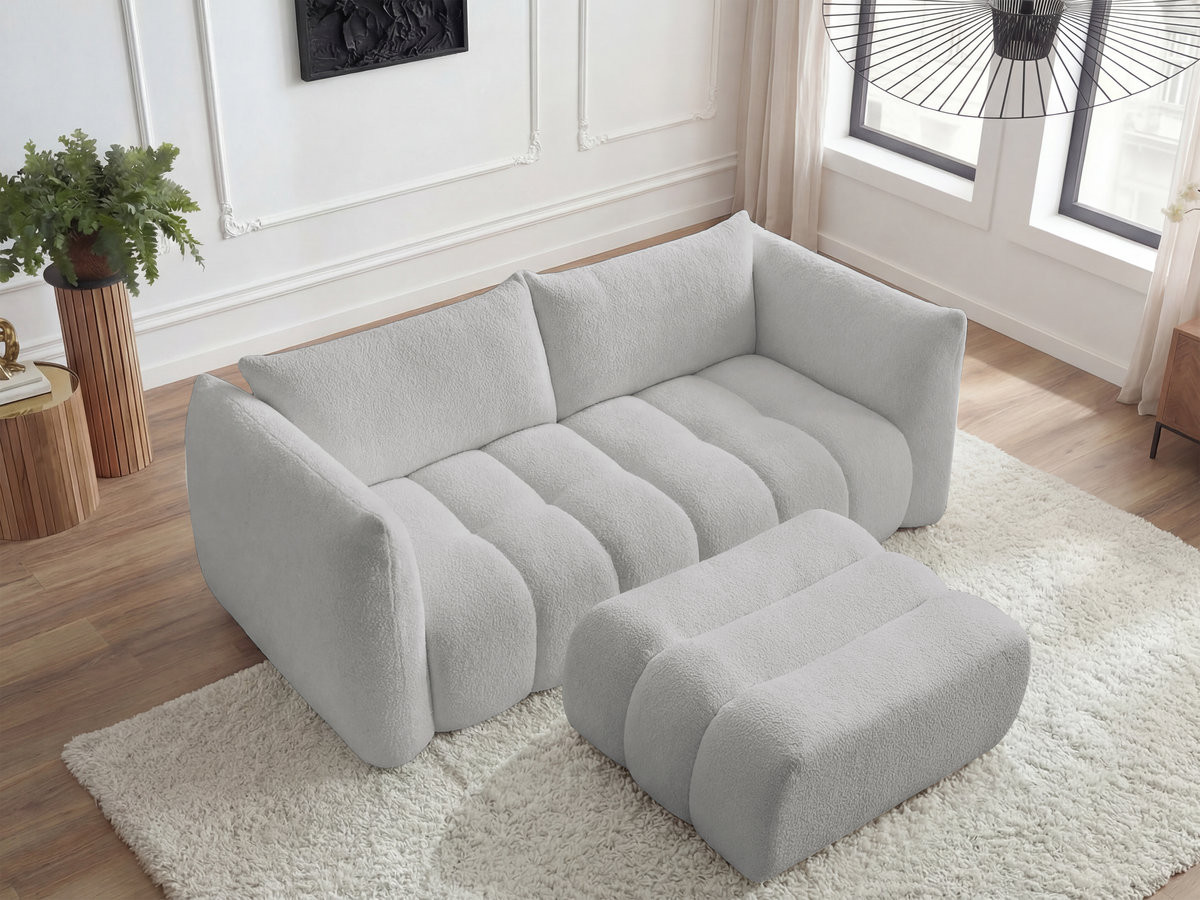 Canapé droit 3 places AZRA bouclette avec pouf gris clair — vue 6