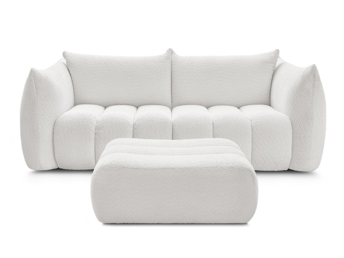 Canapé droit fixe 3 places AZRA tissu bouclette avec pouf