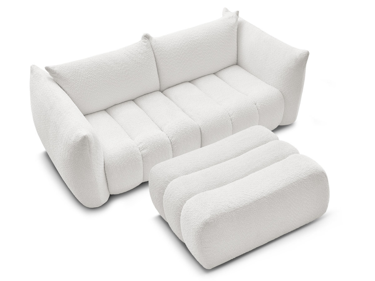 Canapé droit fixe 3 places AZRA tissu bouclette avec pouf