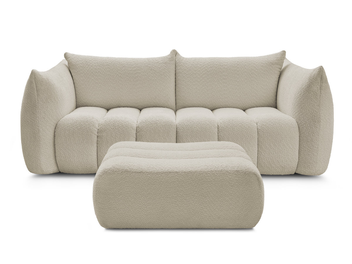 Canapé droit fixe 3 places AZRA tissu bouclette avec pouf