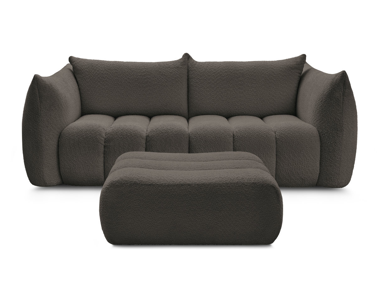 Canapé droit fixe 3 places AZRA tissu bouclette avec pouf