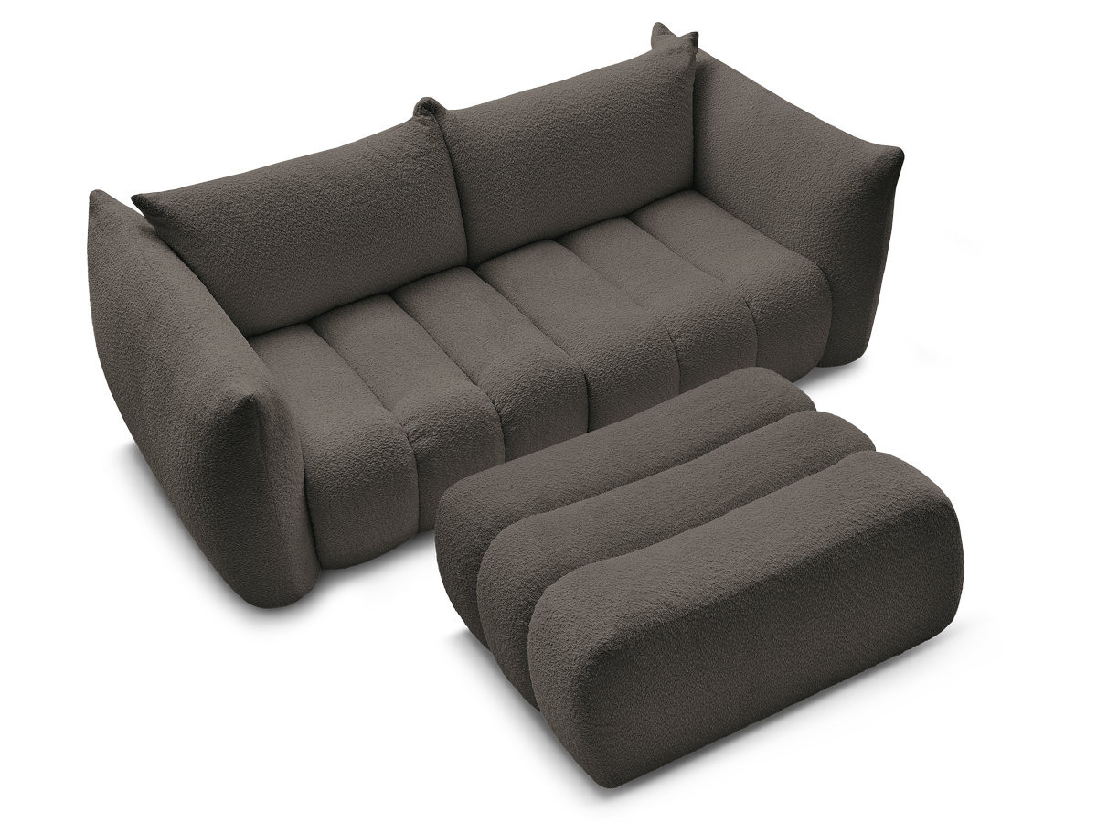 Canapé droit fixe 3 places AZRA tissu bouclette avec pouf