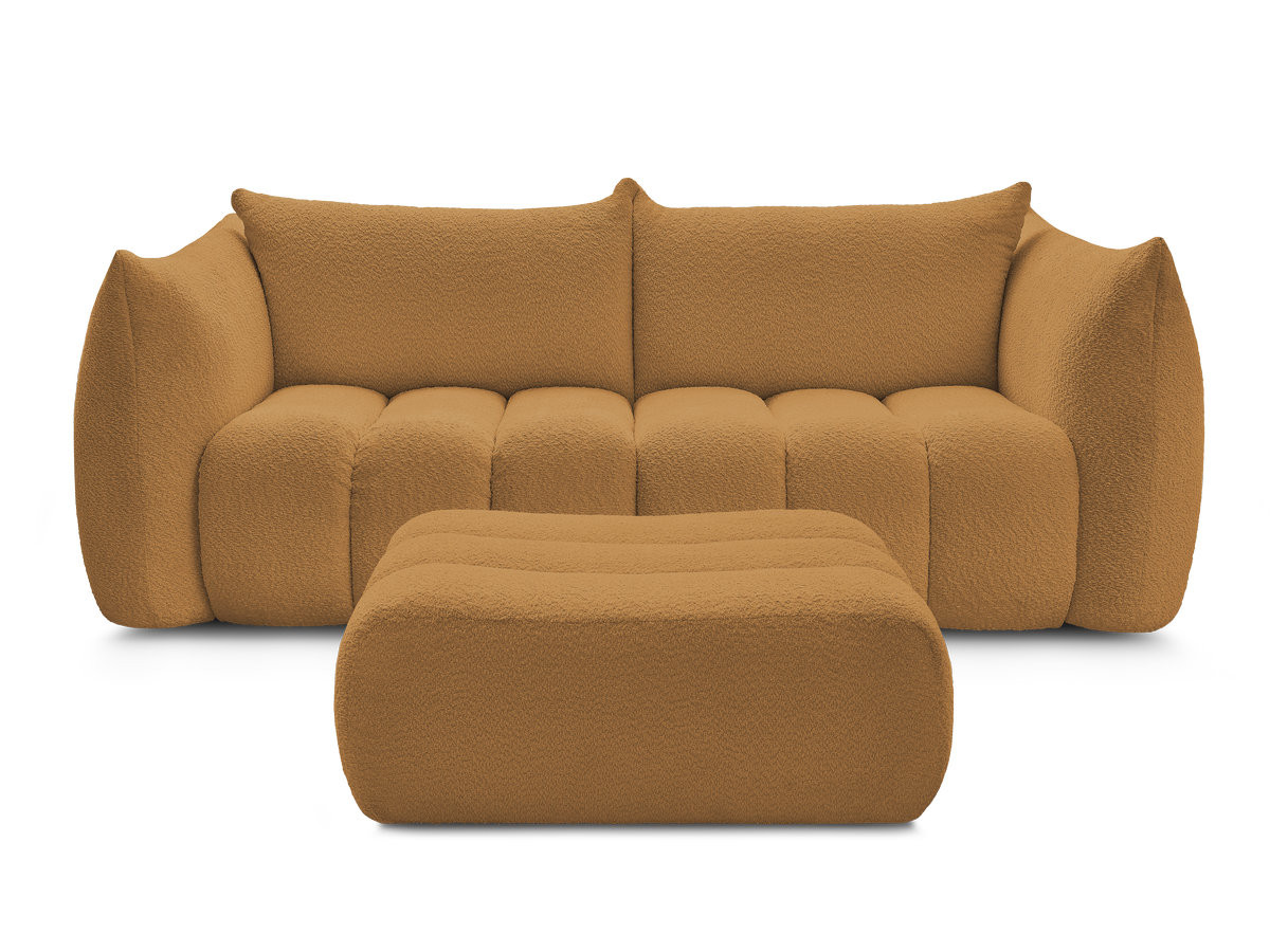 Canapé droit fixe 3 places AZRA tissu bouclette avec pouf