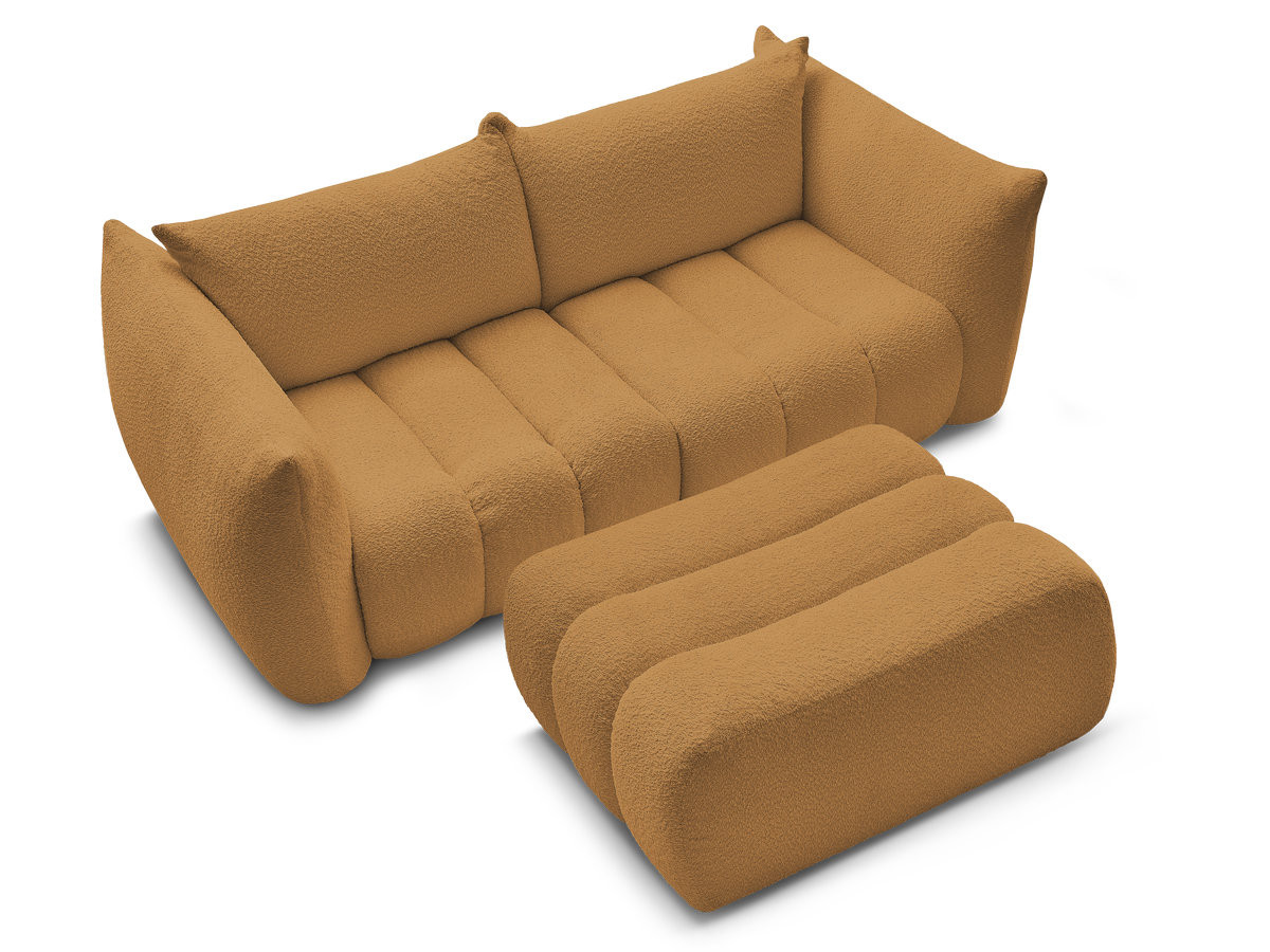 Canapé droit fixe 3 places AZRA tissu bouclette avec pouf