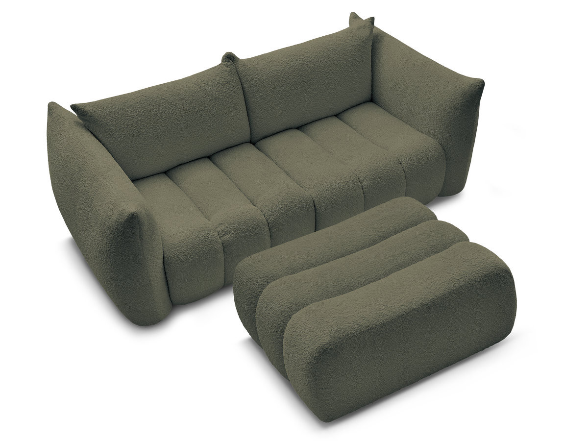 Canapé droit fixe 3 places AZRA tissu bouclette avec pouf