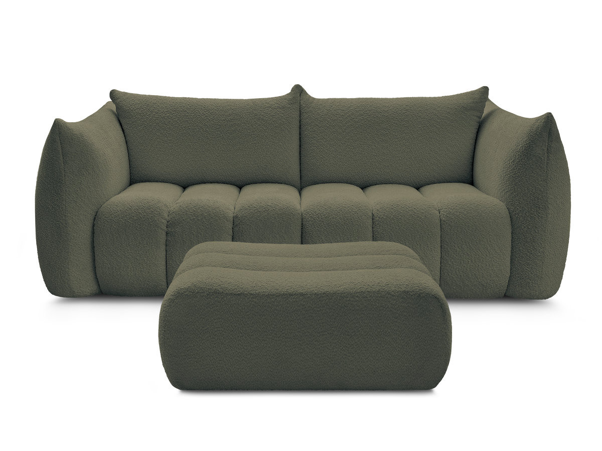 Canapé droit fixe 3 places AZRA tissu bouclette avec pouf