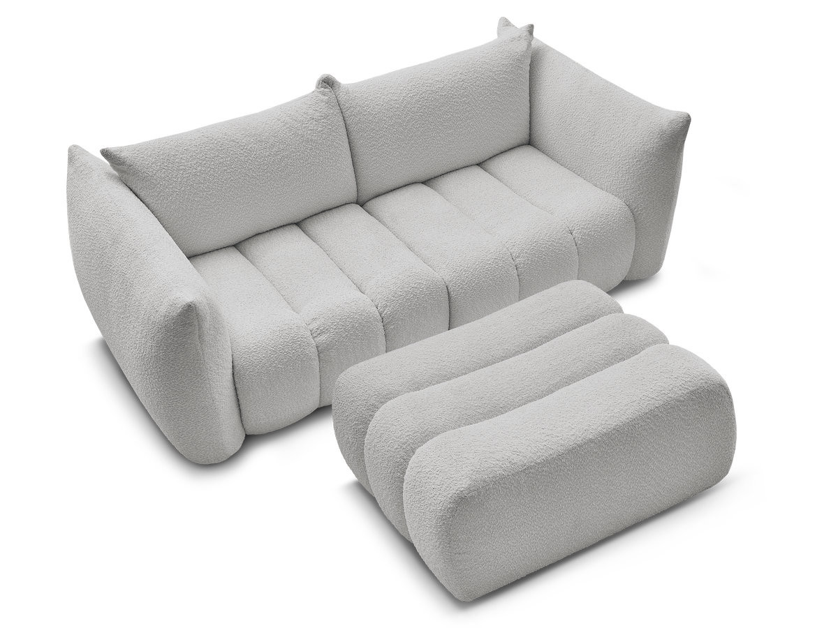 Canapé droit fixe 3 places AZRA tissu bouclette avec pouf