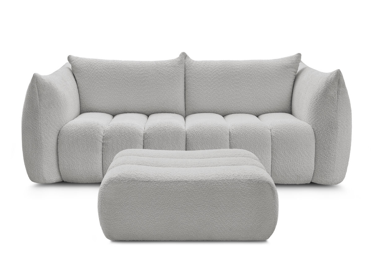 Canapé droit fixe 3 places AZRA tissu bouclette avec pouf