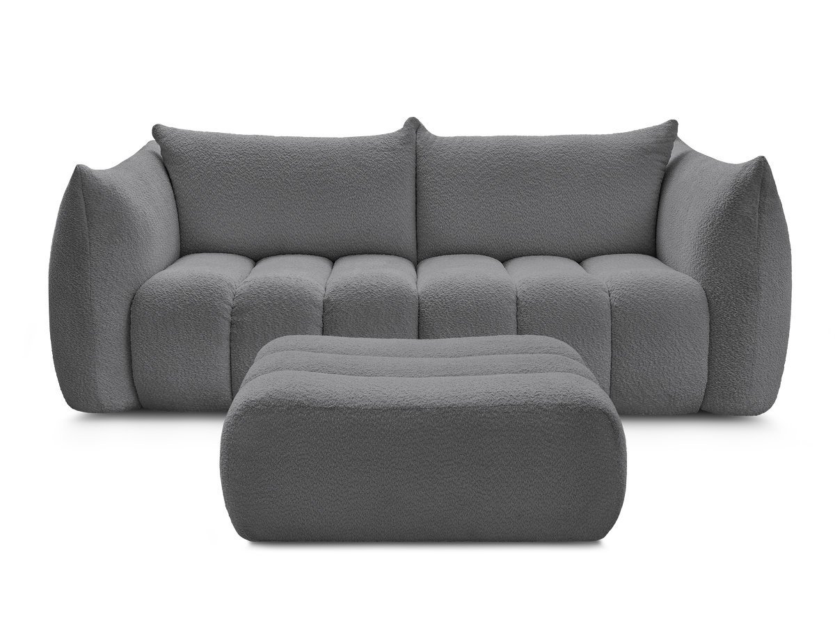 Canapé droit fixe 3 places AZRA tissu bouclette avec pouf