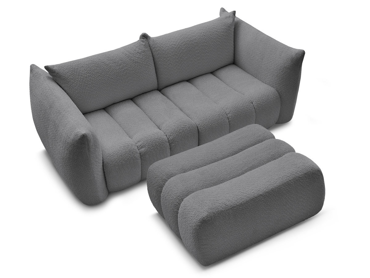 Canapé droit fixe 3 places AZRA tissu bouclette avec pouf