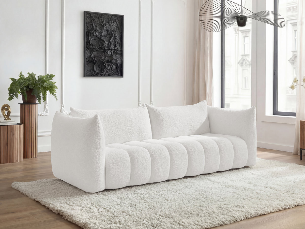 Canapé droit fixe 4 places AZRA tissu bouclette