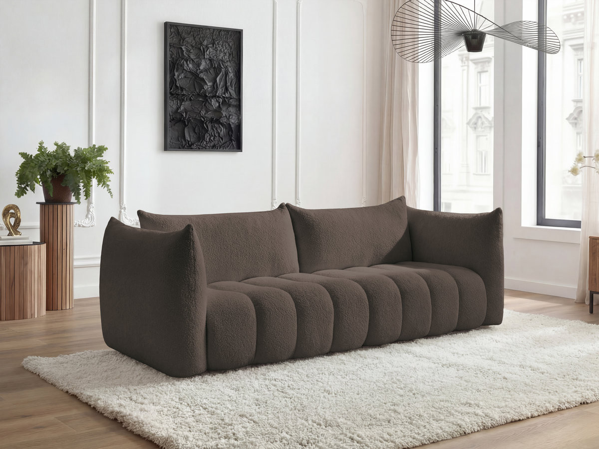 Canapé droit 4 places AZRA bouclette marron