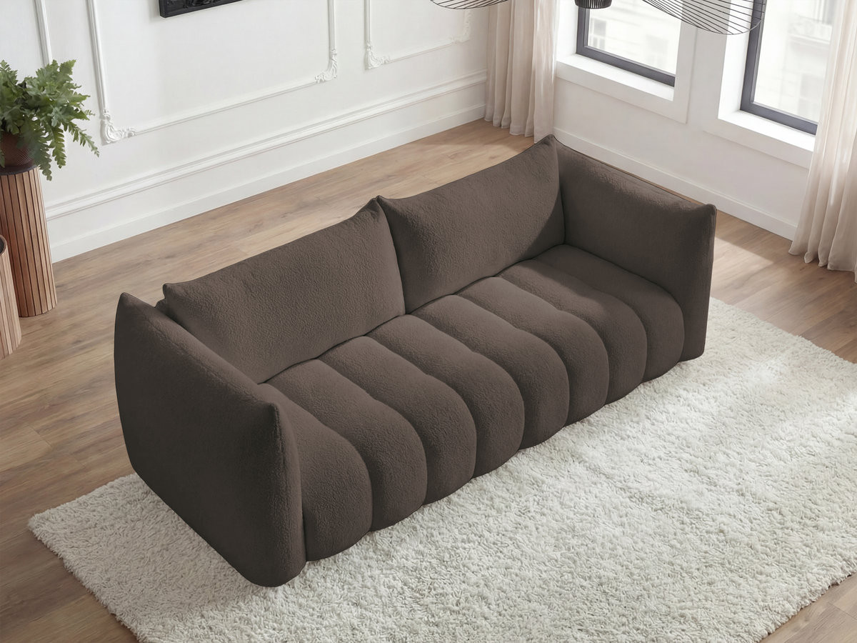 Canapé droit 4 places AZRA bouclette marron — vue 6