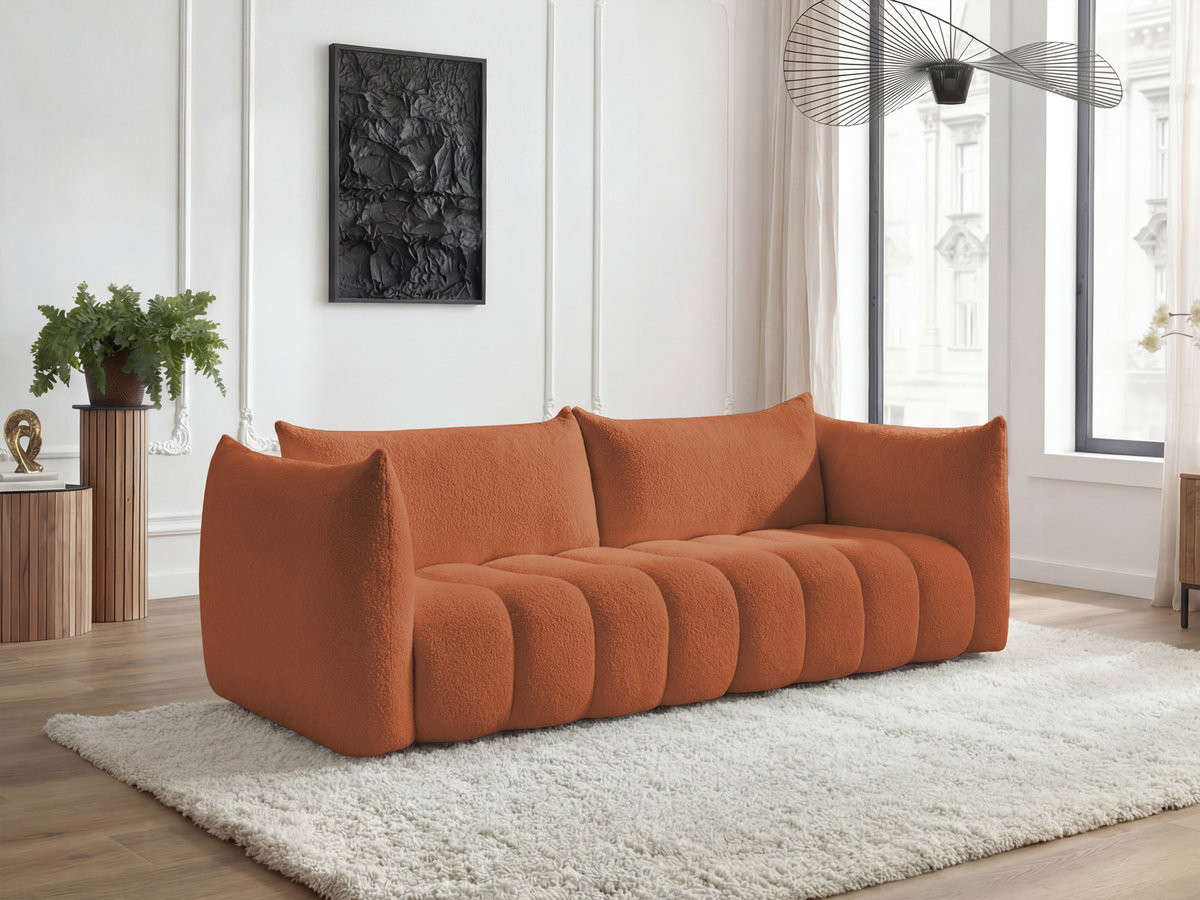 Canapé droit 4 places AZRA bouclette orange