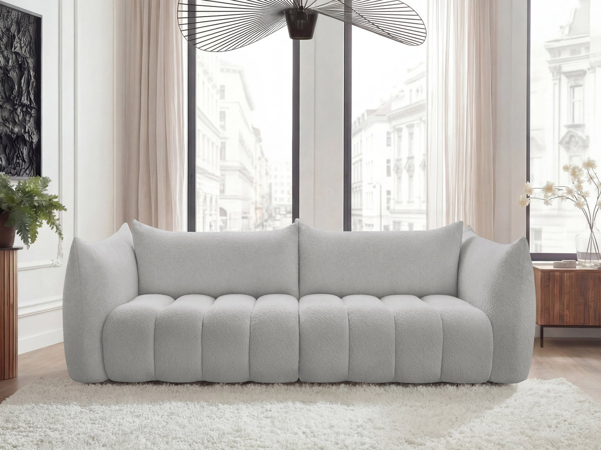 Canapé droit 4 places AZRA bouclette gris clair — vue 4