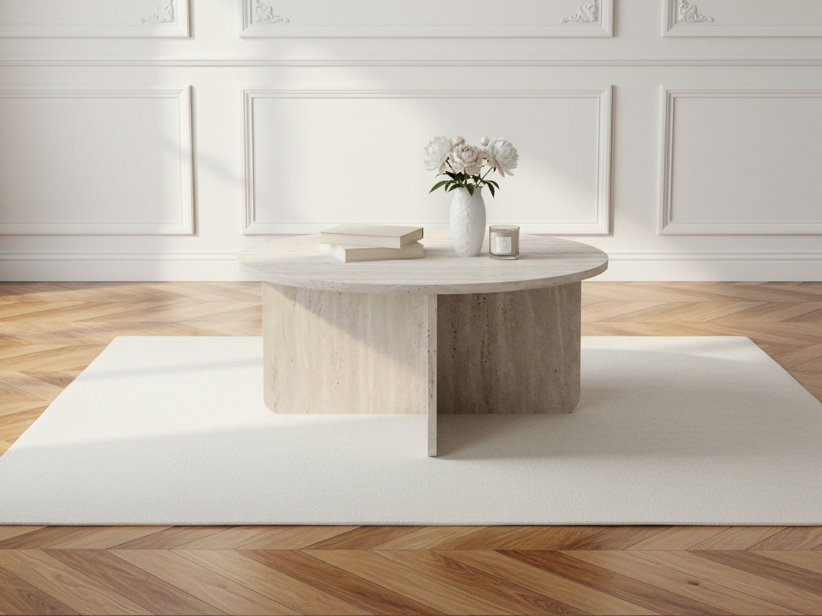 Table basse D.80 cm LECCE effet travertin