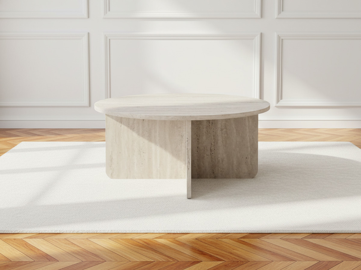 Table basse D.80 cm LECCE effet travertin — vue 4