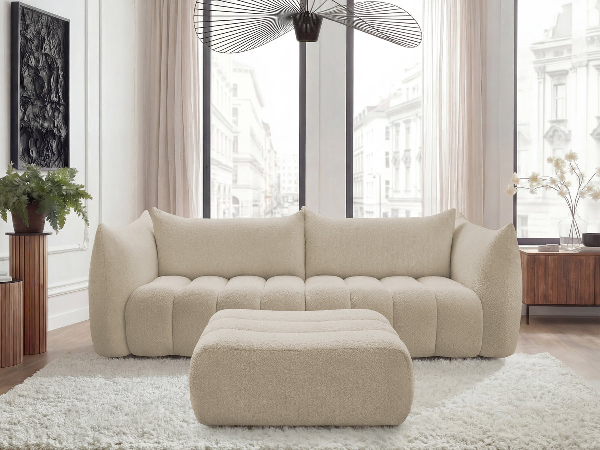 Canapé droit 4 places AZRA bouclette avec pouf beige — vue 4