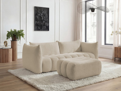 Canapé droit fixe 4 places AZRA tissu bouclette avec pouf