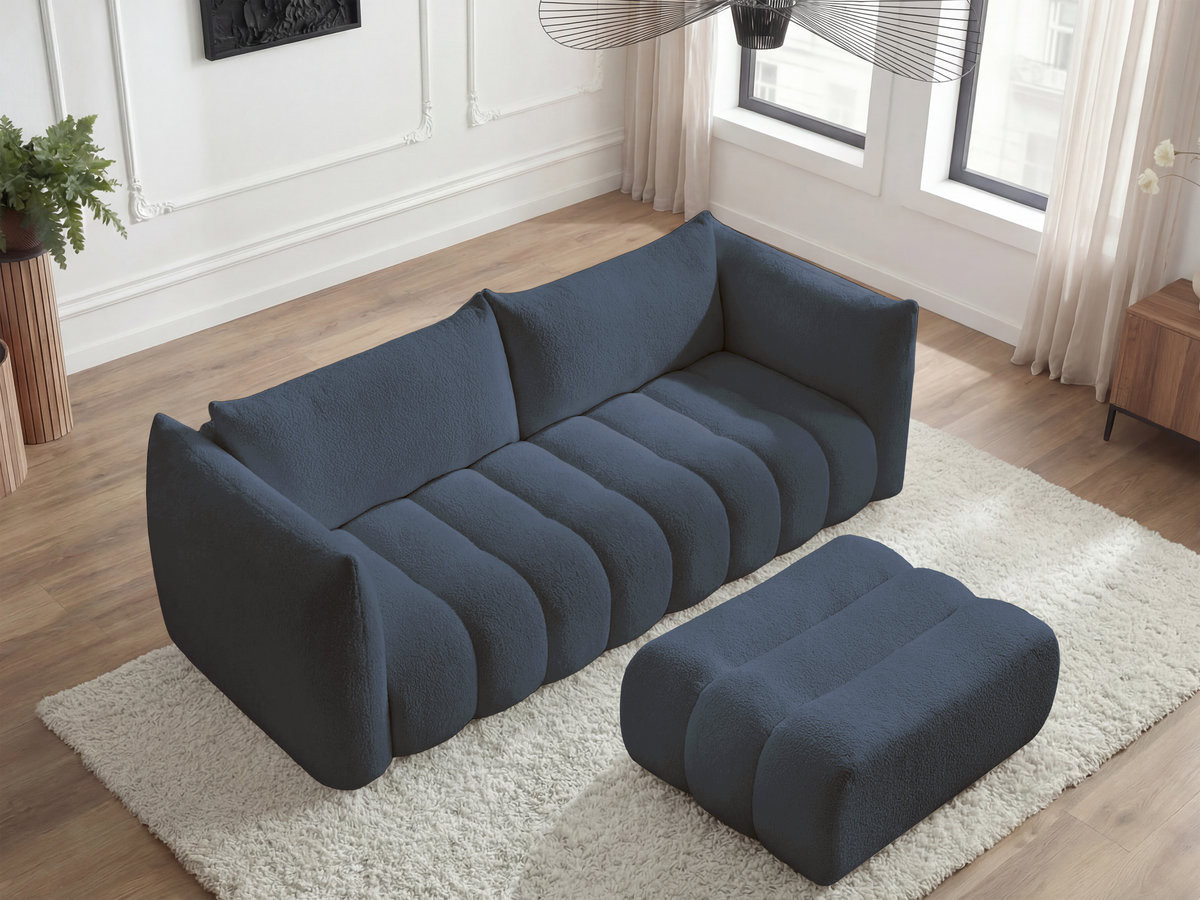 Canapé droit fixe 4 places AZRA tissu bouclette avec pouf