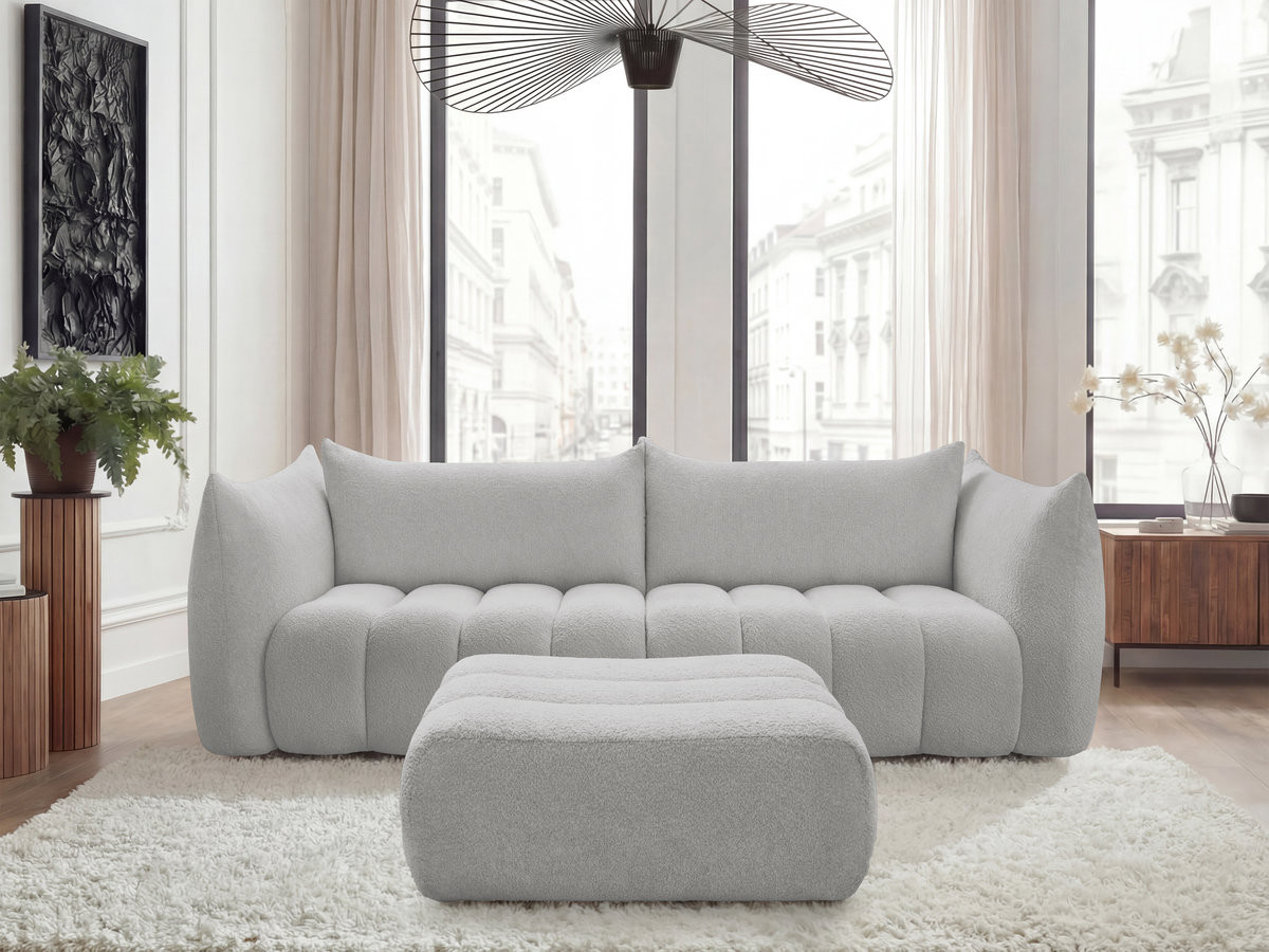 Canapé droit 4 places AZRA bouclette avec pouf gris clair — vue 4