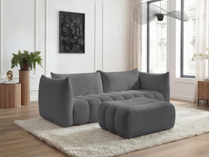 Canapé droit fixe 4 places AZRA tissu bouclette avec pouf