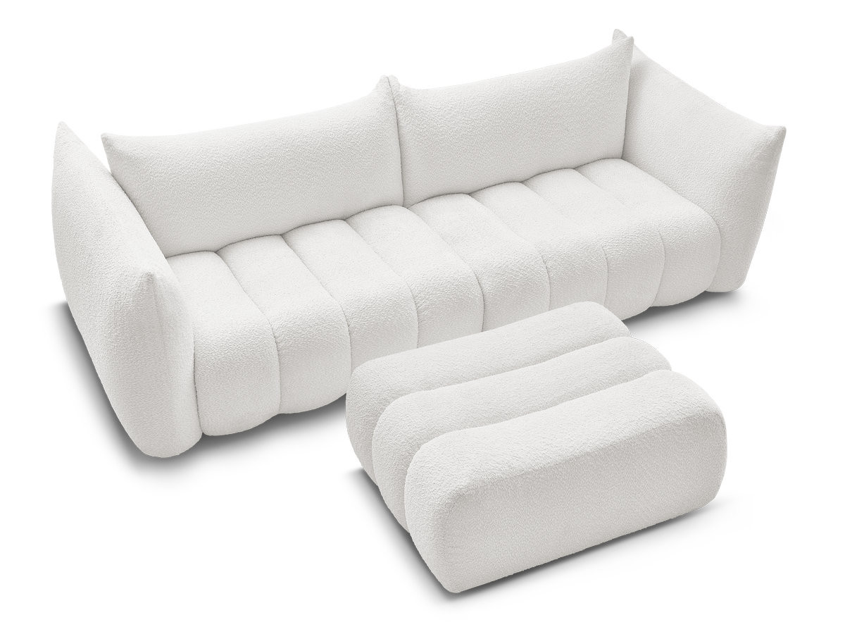 Canapé droit fixe 4 places AZRA tissu bouclette avec pouf