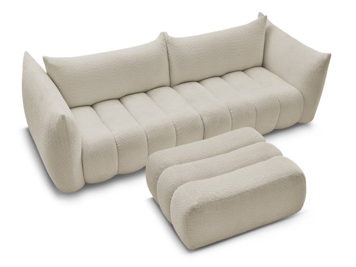 Canapé droit fixe 4 places AZRA tissu bouclette avec pouf