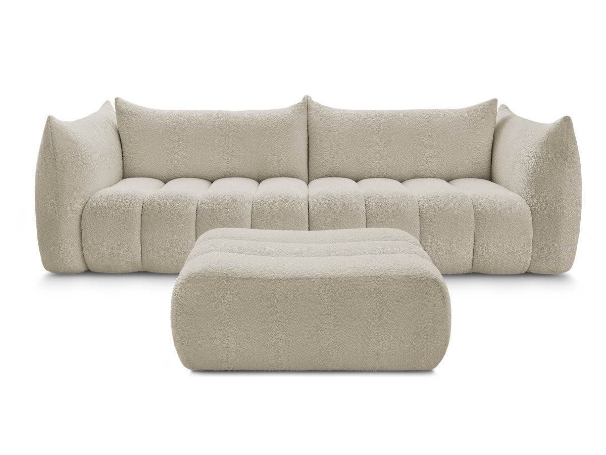 Canapé droit fixe 4 places AZRA tissu bouclette avec pouf