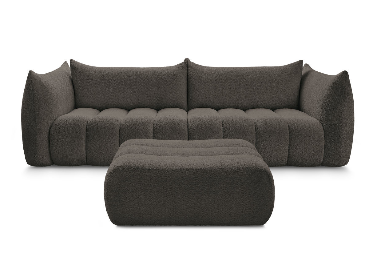 Canapé droit fixe 4 places AZRA tissu bouclette avec pouf