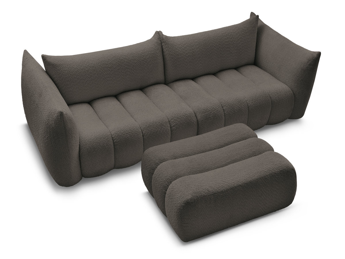 Canapé droit fixe 4 places AZRA tissu bouclette avec pouf