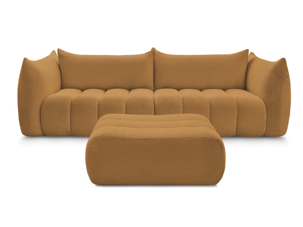 Canapé droit fixe 4 places AZRA tissu bouclette avec pouf