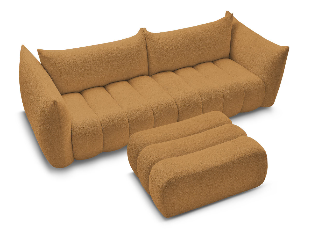 Canapé droit fixe 4 places AZRA tissu bouclette avec pouf