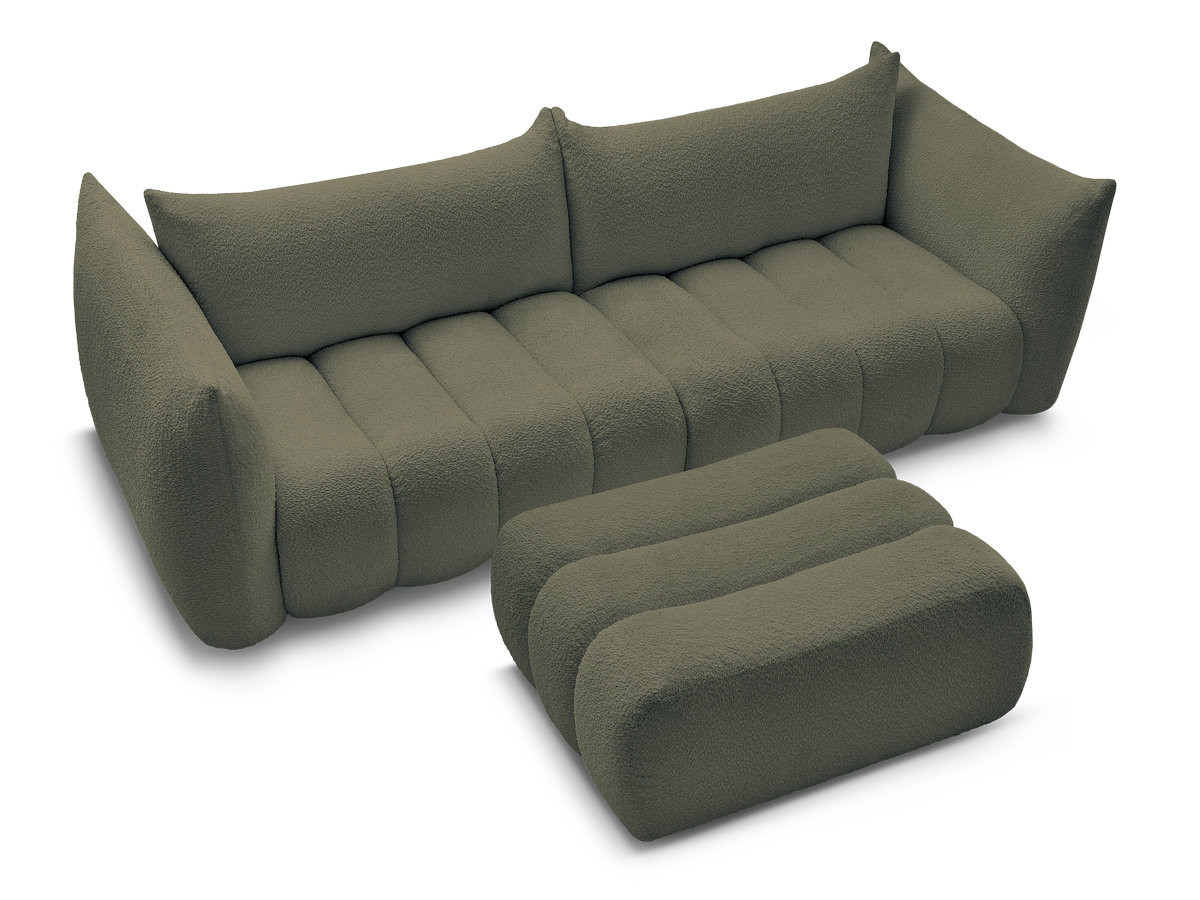 Canapé droit fixe 4 places AZRA tissu bouclette avec pouf