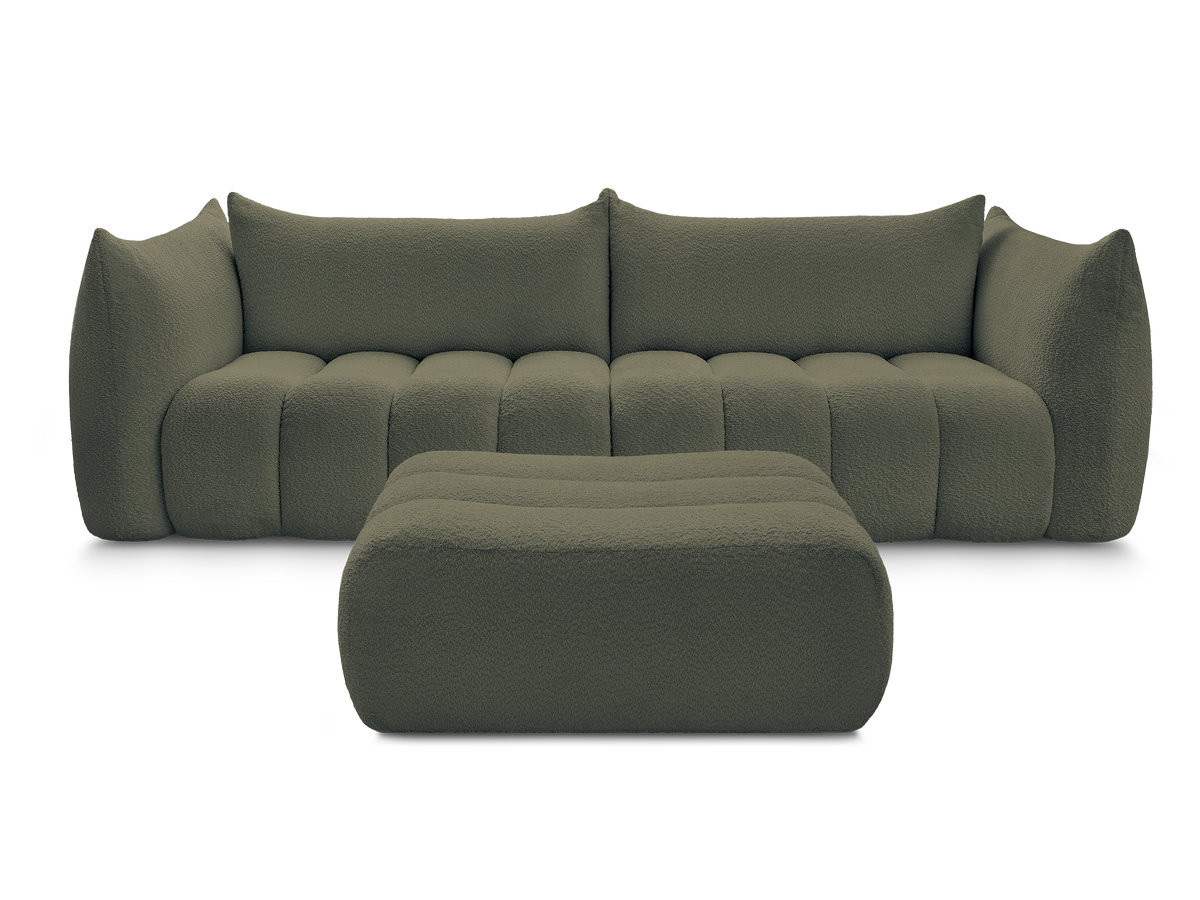 Canapé droit fixe 4 places AZRA tissu bouclette avec pouf