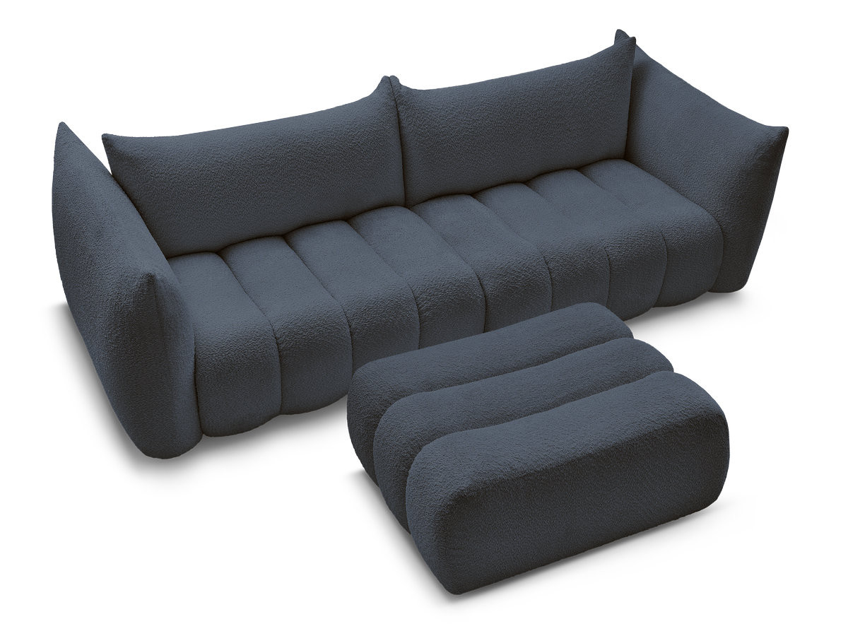 Canapé droit fixe 4 places AZRA tissu bouclette avec pouf