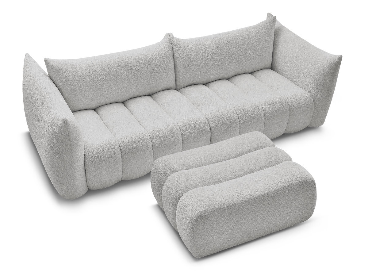 Canapé droit fixe 4 places AZRA tissu bouclette avec pouf