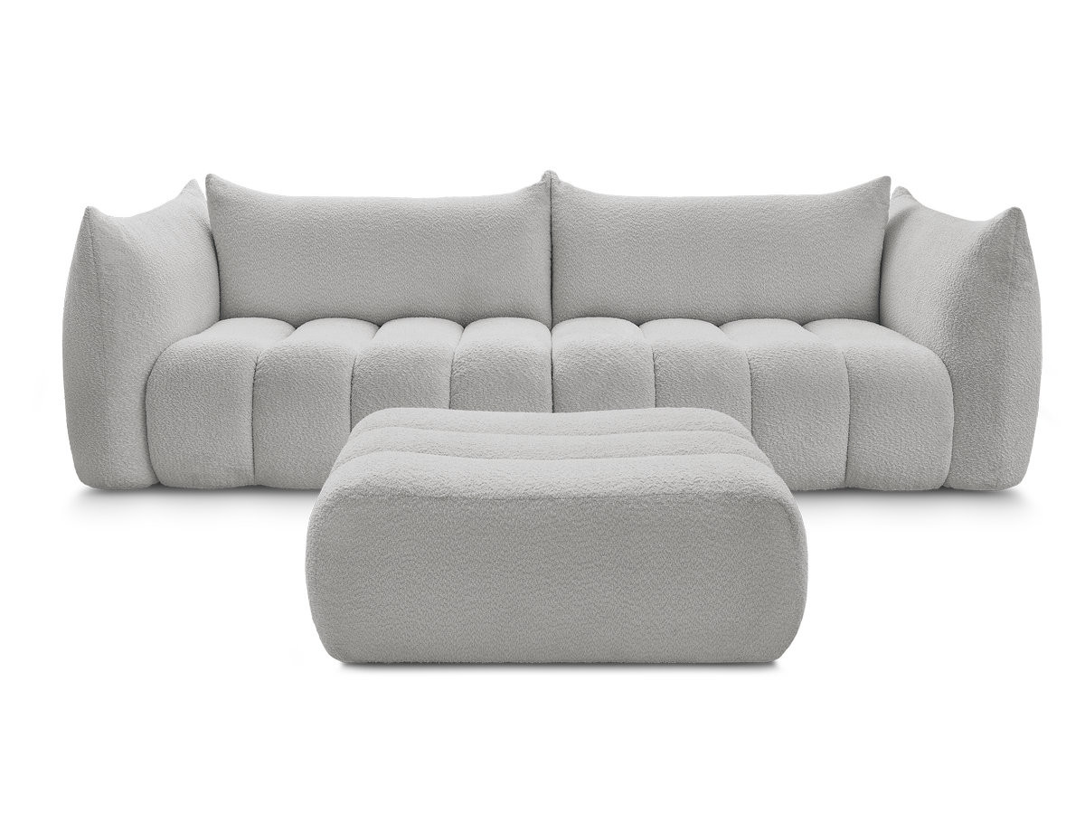 Canapé droit fixe 4 places AZRA tissu bouclette avec pouf