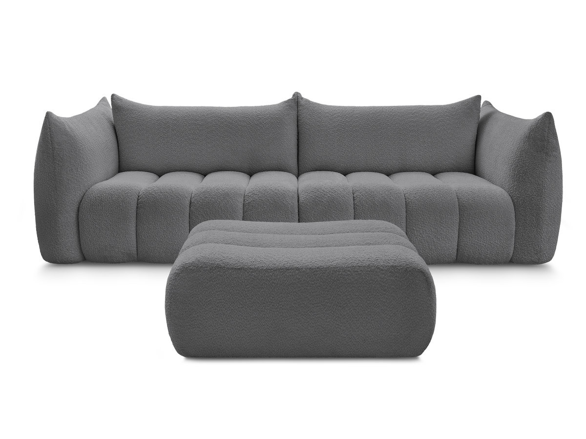 Canapé droit fixe 4 places AZRA tissu bouclette avec pouf