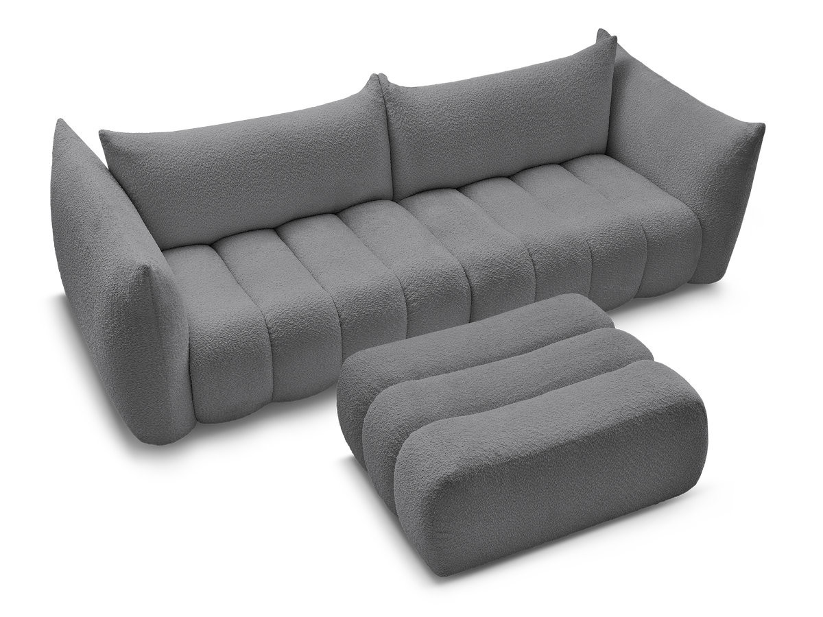 Canapé droit fixe 4 places AZRA tissu bouclette avec pouf