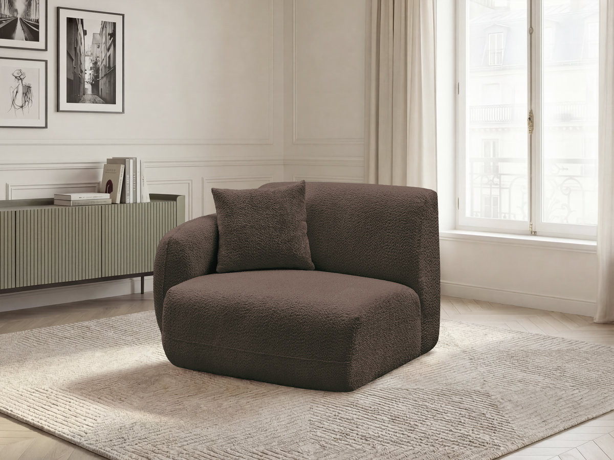 Chauffeuse 1 place avec accoudoir pour canapé modulable ANDA tissu chenille marron  angle gauche BOBOCHIC 1 places