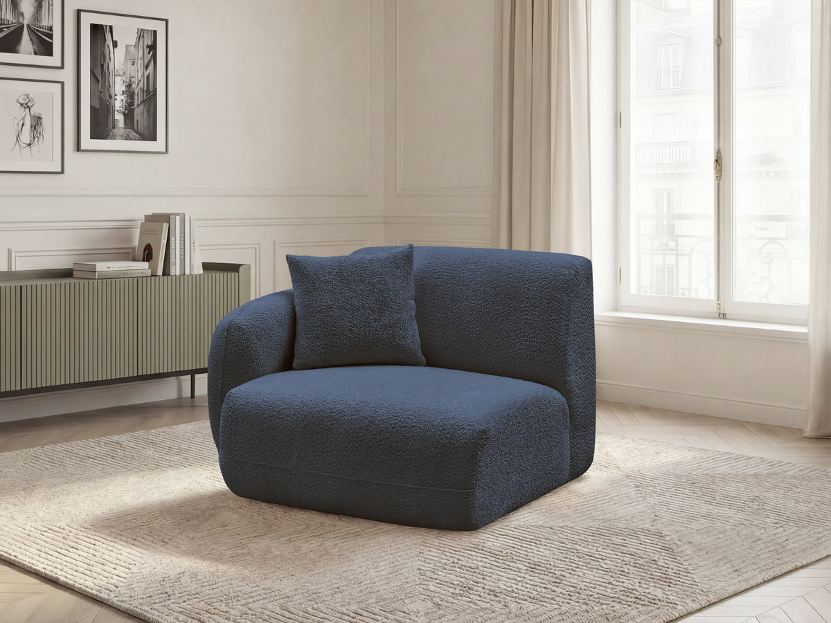Chauffeuse 1 place avec accoudoir pour canapé modulable ANDA tissu chenille bleu foncé  angle gauche BOBOCHIC 1 places