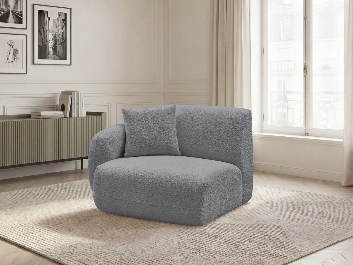 Chauffeuse 1 place avec accoudoir pour canapé modulable ANDA tissu chenille gris  angle gauche BOBOCHIC 1 places