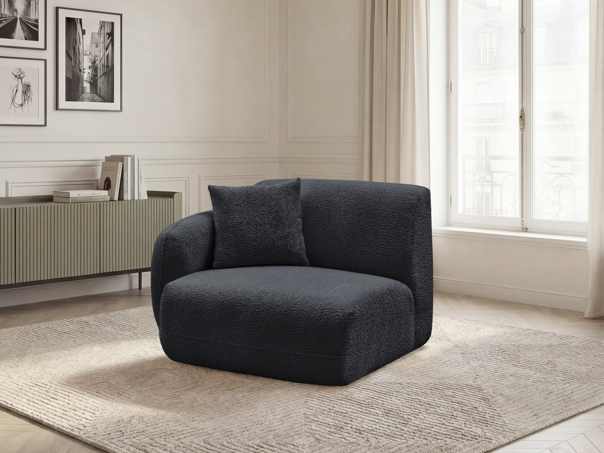 Chauffeuse 1 place avec accoudoir pour canapé modulable ANDA tissu chenille noir  angle gauche BOBOCHIC 1 places